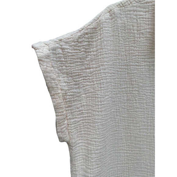 Womens Oversized Shirt Dress M Nude Pink Textured Gauze Button Down Side Slits - Picture 14 of 16